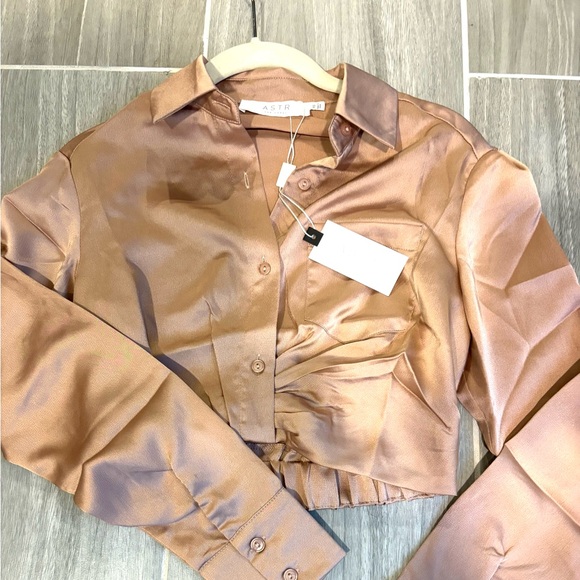Astr Blush Satin Blouse - Picture 1 of 5